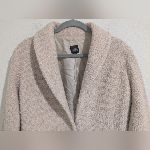 Eileen Fisher Cream Fuzzy Teddy Boucle Wool Blend Blazer Jacket Minimalist - Picture 5 of 15
